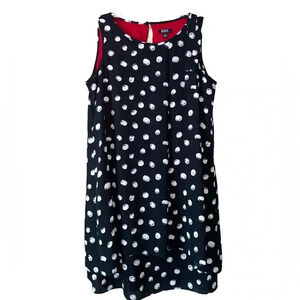 SLNY Black and White Polka Dot Dress with side bow. Over-layer, Sleeveless Sz 16